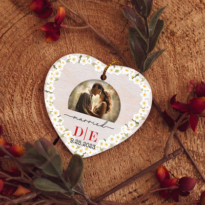 Engaged Christmas Ceramic Ornaments Custom Names, Date And Photo, Hanging Decorations