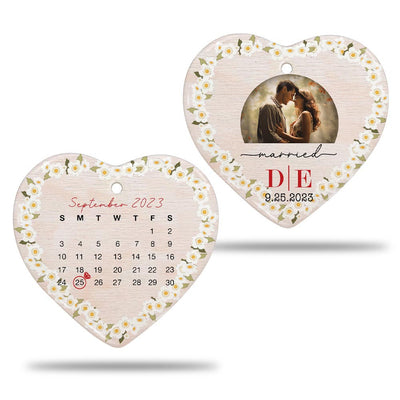 Engaged Christmas Ceramic Ornaments Custom Names, Date And Photo, Hanging Decorations