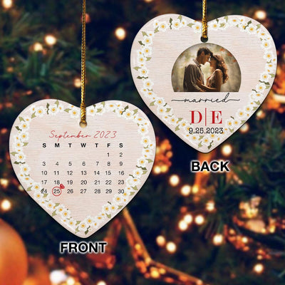 Engaged Christmas Ceramic Ornaments Custom Names, Date And Photo, Hanging Decorations