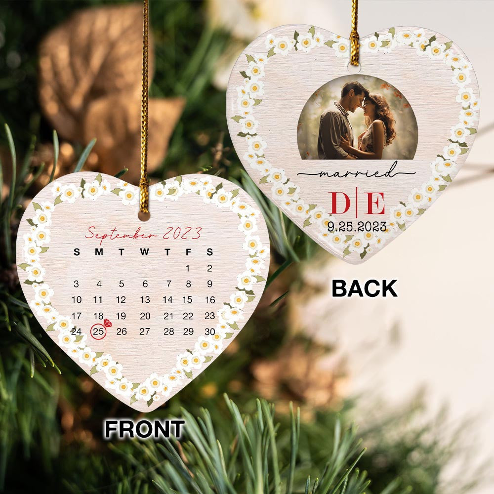 Engaged Christmas Ceramic Ornaments Custom Names, Date And Photo, Hanging Decorations