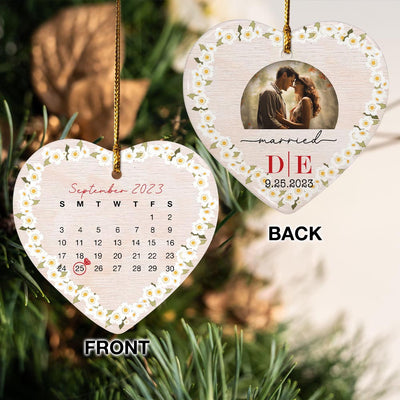 Engaged Christmas Ceramic Ornaments Custom Names, Date And Photo, Hanging Decorations