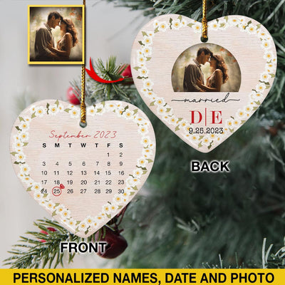 Engaged Christmas Ceramic Ornaments Custom Names, Date And Photo, Hanging Decorations