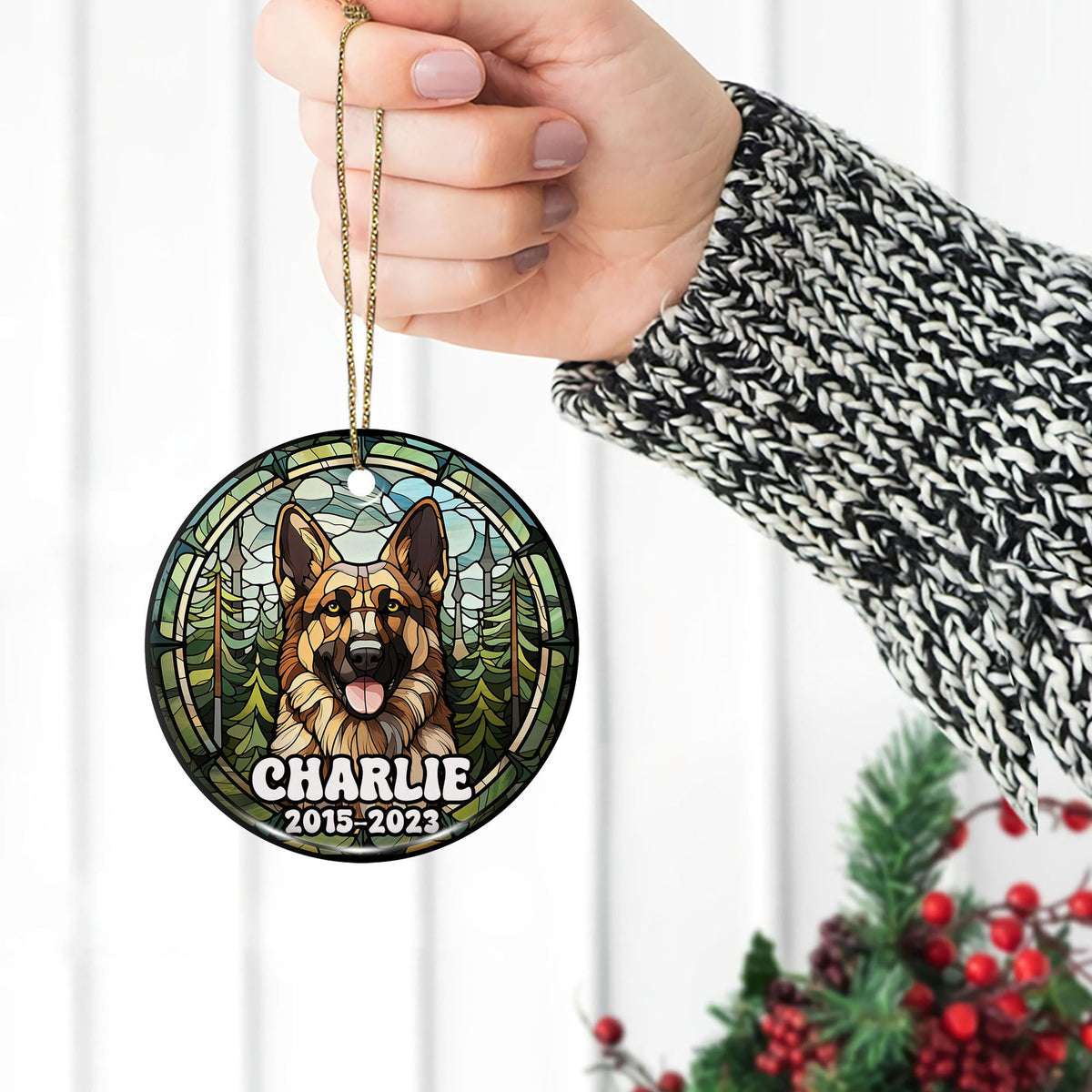 German Shepherd Ornaments For Christmas Tree Custom Dog Circle Ceramic Ornaments, Dog Christmas Ornaments, Christmas Ornaments For Dog Lover