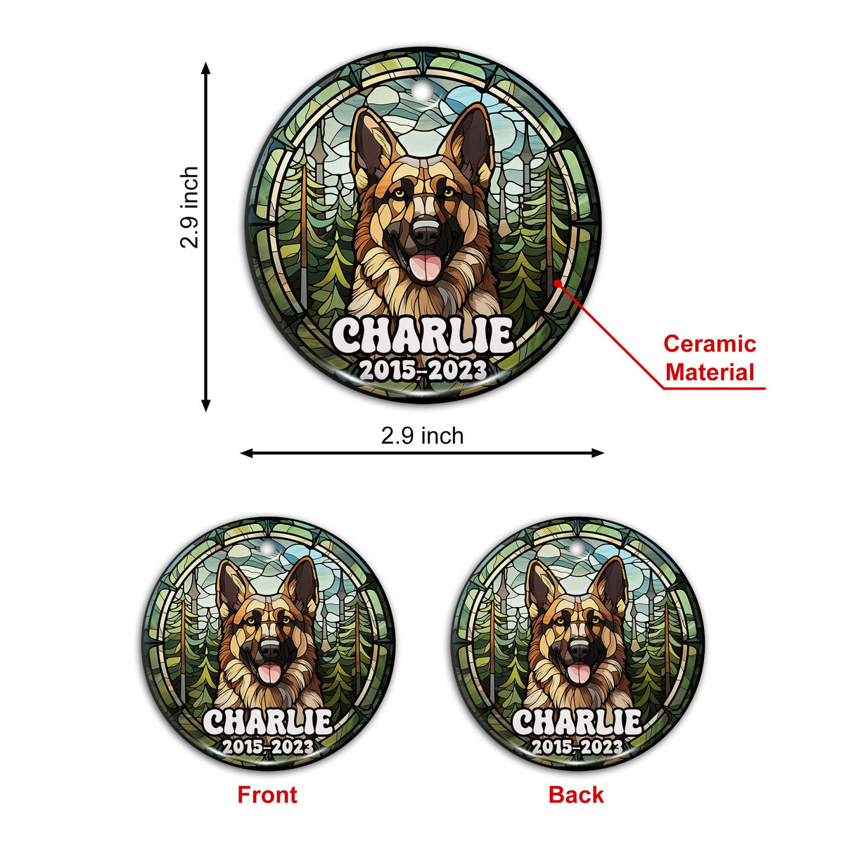 German Shepherd Ornaments For Christmas Tree Custom Dog Circle Ceramic Ornaments, Dog Christmas Ornaments, Christmas Ornaments For Dog Lover