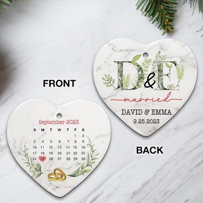 Engaged Christmas Ceramic Ornaments Custom Names, Date And Photo, Hanging Decorations