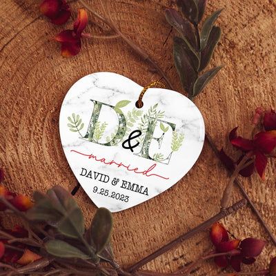 Engaged Christmas Ceramic Ornaments Custom Names, Date And Photo, Hanging Decorations