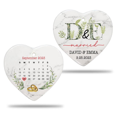 Engaged Christmas Ceramic Ornaments Custom Names, Date And Photo, Hanging Decorations