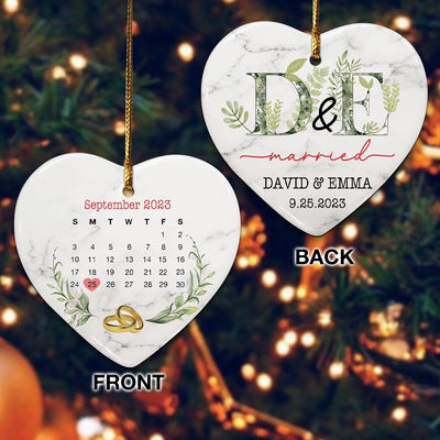 Engaged Christmas Ceramic Ornaments Custom Names, Date And Photo, Hanging Decorations