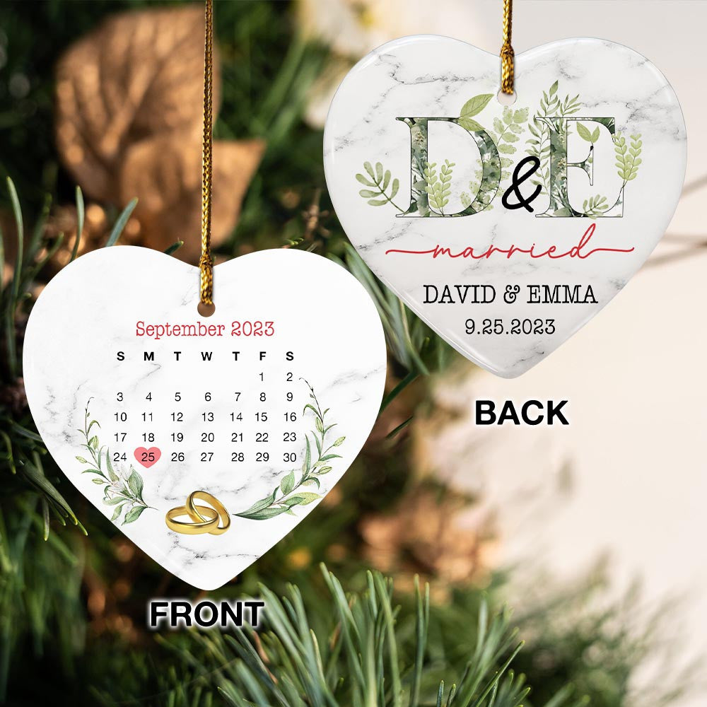 Engaged Christmas Ceramic Ornaments Custom Names, Date And Photo, Hanging Decorations