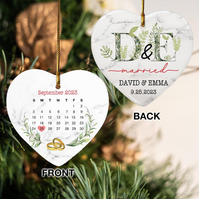 Engaged Christmas Ceramic Ornaments Custom Names, Date And Photo, Hanging Decorations