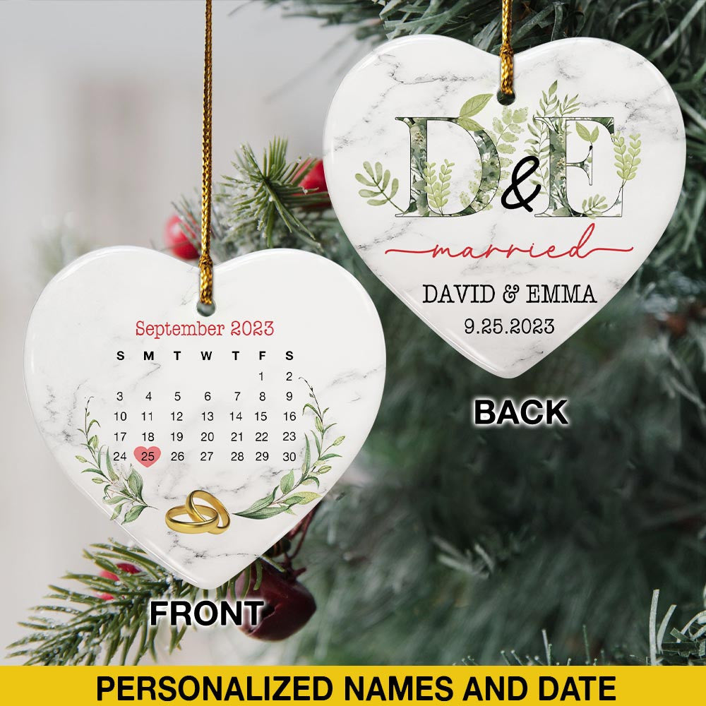Engaged Christmas Ceramic Ornaments Custom Names, Date And Photo, Hanging Decorations