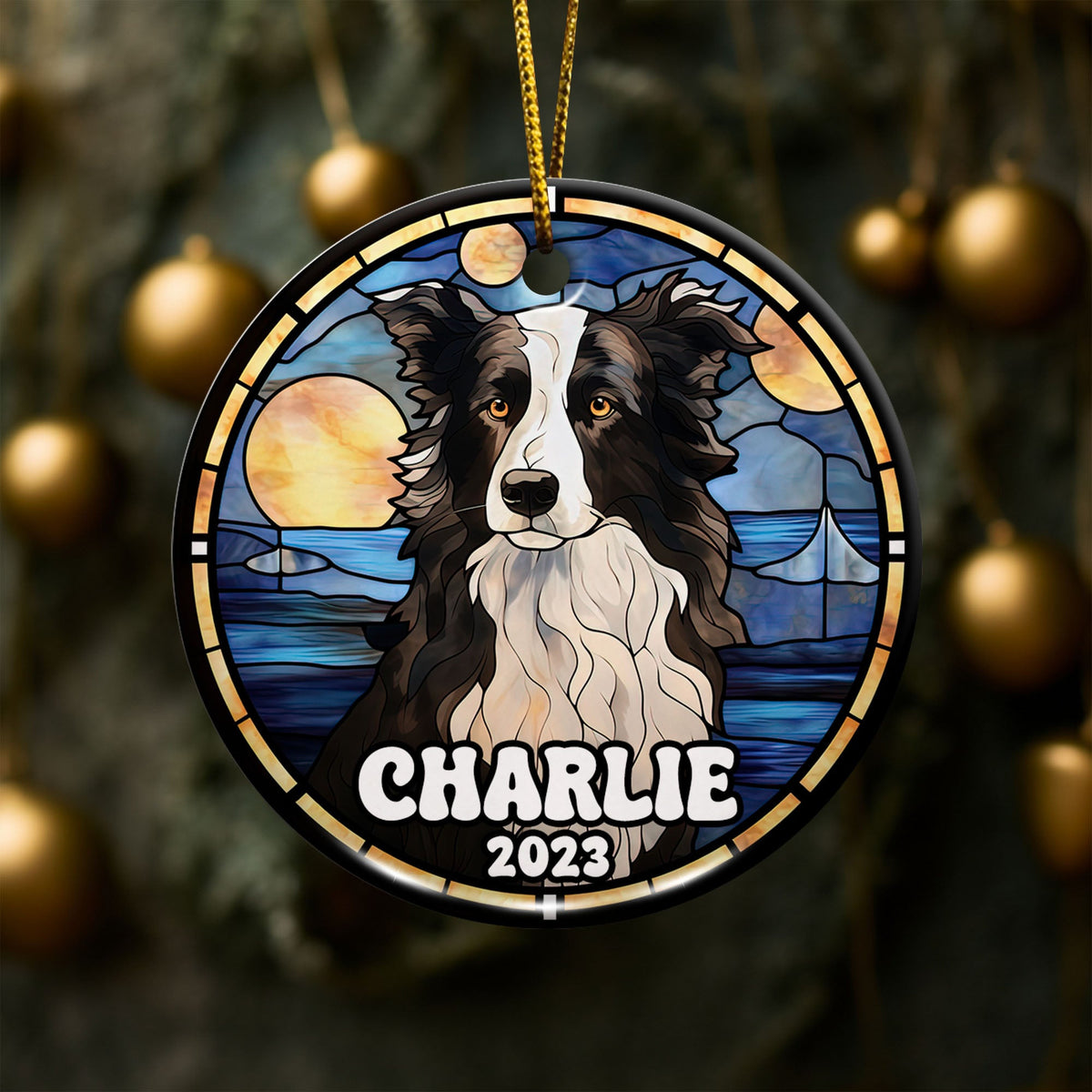 Border Collie Christmas Ornament Custom Dog Circle Ceramic Ornaments, Dog Christmas Ornaments, Christmas Ornaments For Dog Lover