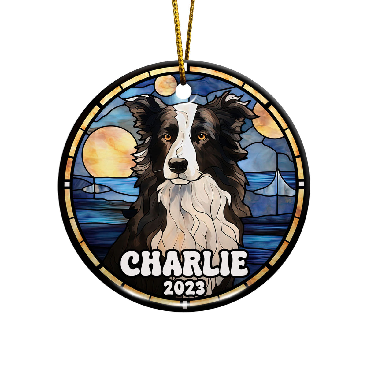 Border Collie Christmas Ornament Custom Dog Circle Ceramic Ornaments, Dog Christmas Ornaments, Christmas Ornaments For Dog Lover