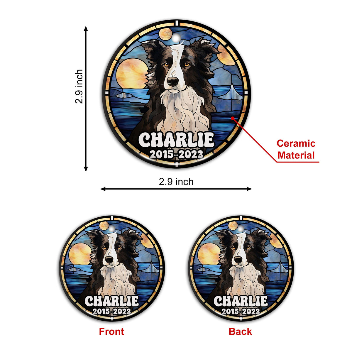 Border Collie Christmas Ornament Custom Dog Circle Ceramic Ornaments, Dog Christmas Ornaments, Christmas Ornaments For Dog Lover