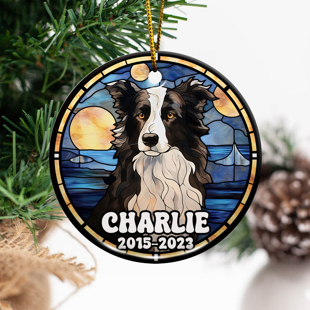Border Collie Christmas Ornament Custom Dog Circle Ceramic Ornaments, Dog Christmas Ornaments, Christmas Ornaments For Dog Lover