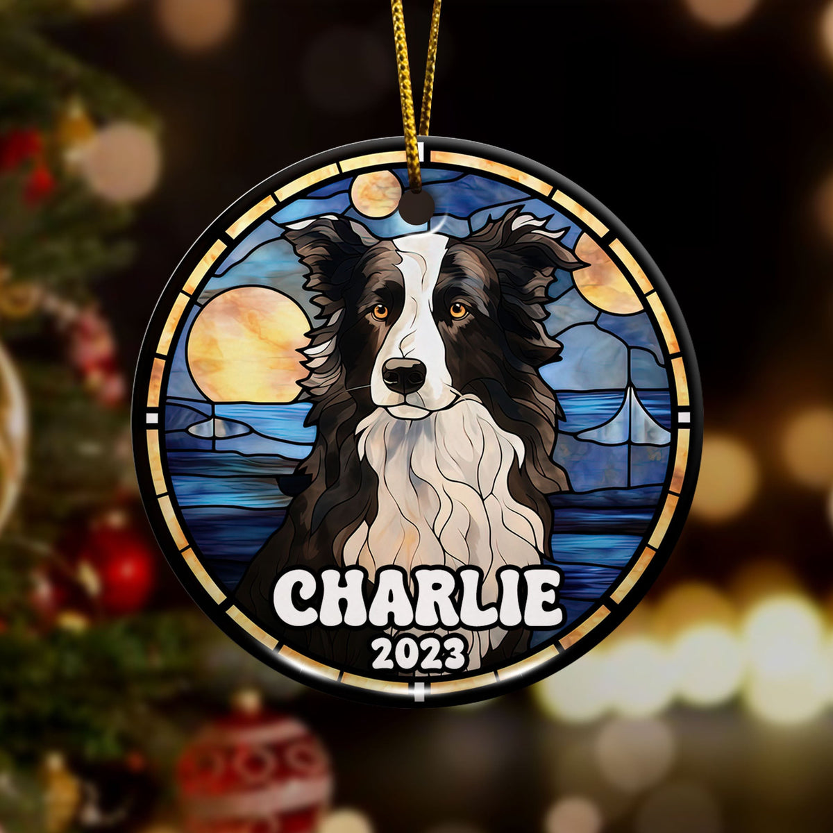 Border Collie Christmas Ornament Custom Dog Circle Ceramic Ornaments, Dog Christmas Ornaments, Christmas Ornaments For Dog Lover