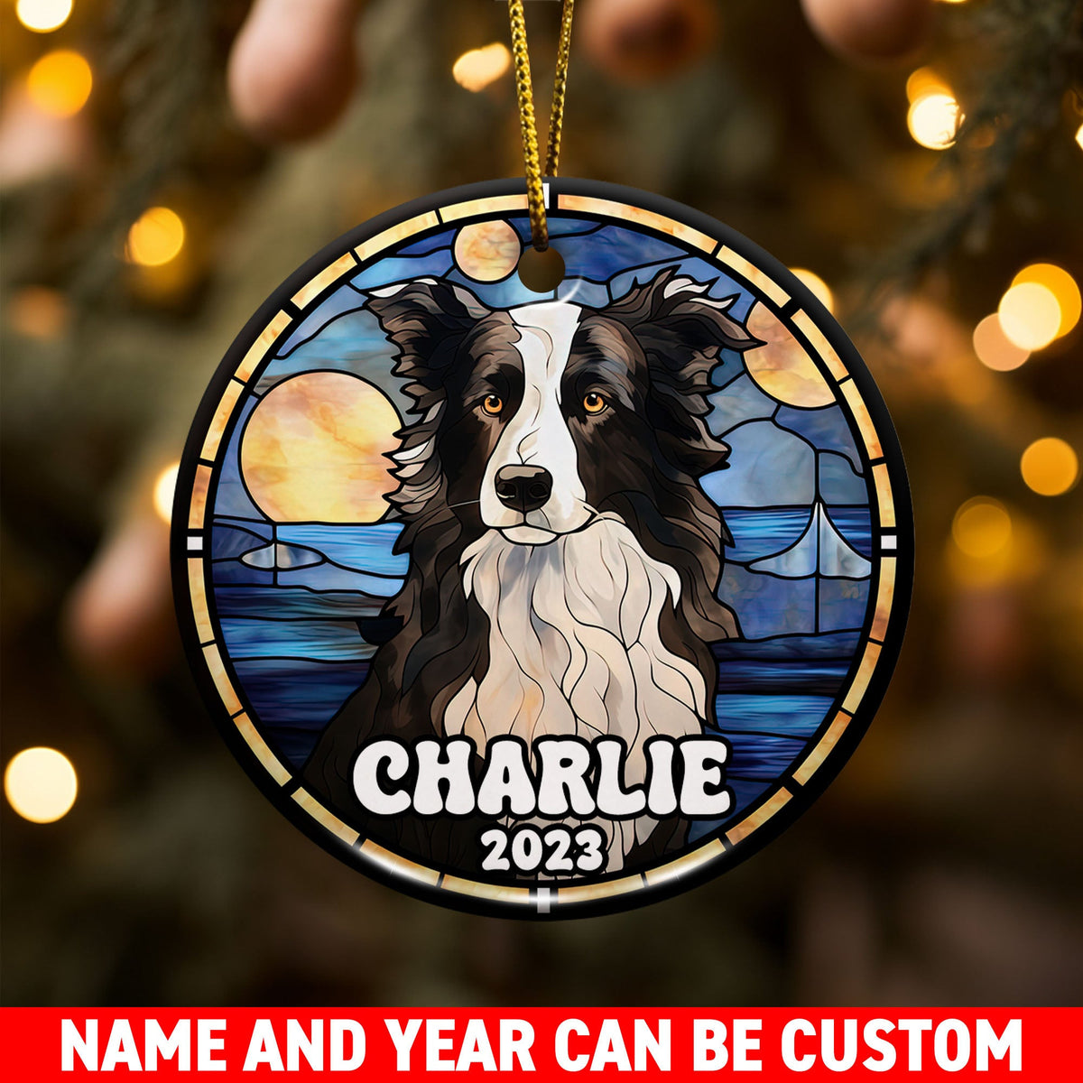 Border Collie Christmas Ornament Custom Dog Circle Ceramic Ornaments, Dog Christmas Ornaments, Christmas Ornaments For Dog Lover