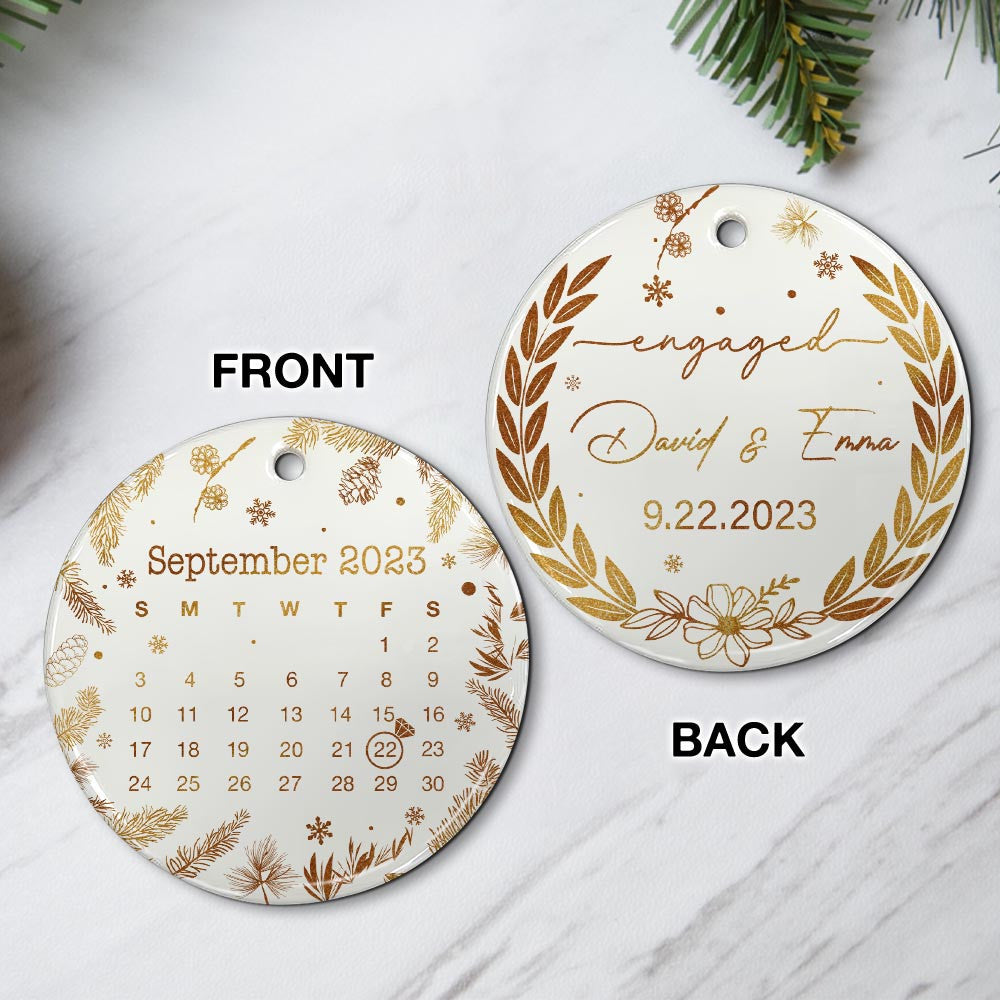 Engaged Christmas Ceramic Ornaments Custom Names, Date And Photo, Hanging Decorations