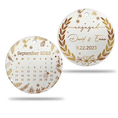 Engaged Christmas Ceramic Ornaments Custom Names, Date And Photo, Hanging Decorations