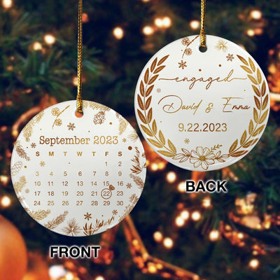 Engaged Christmas Ceramic Ornaments Custom Names, Date And Photo, Hanging Decorations
