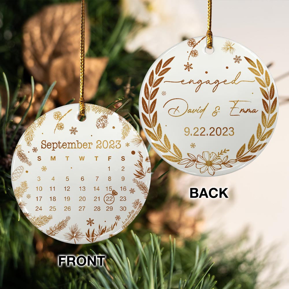 Engaged Christmas Ceramic Ornaments Custom Names, Date And Photo, Hanging Decorations