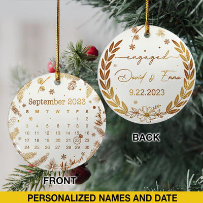 Engaged Christmas Ceramic Ornaments Custom Names, Date And Photo, Hanging Decorations