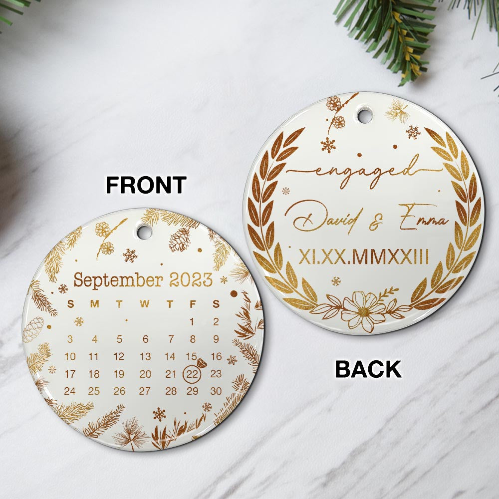 Engaged Christmas Ceramic Ornaments Custom Names, Date And Photo, Hanging Decorations