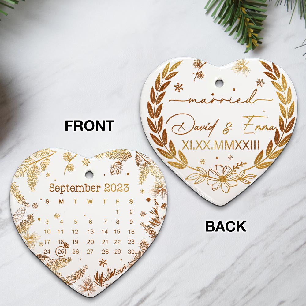Engaged Christmas Ceramic Ornaments Custom Names, Date And Photo, Hanging Decorations
