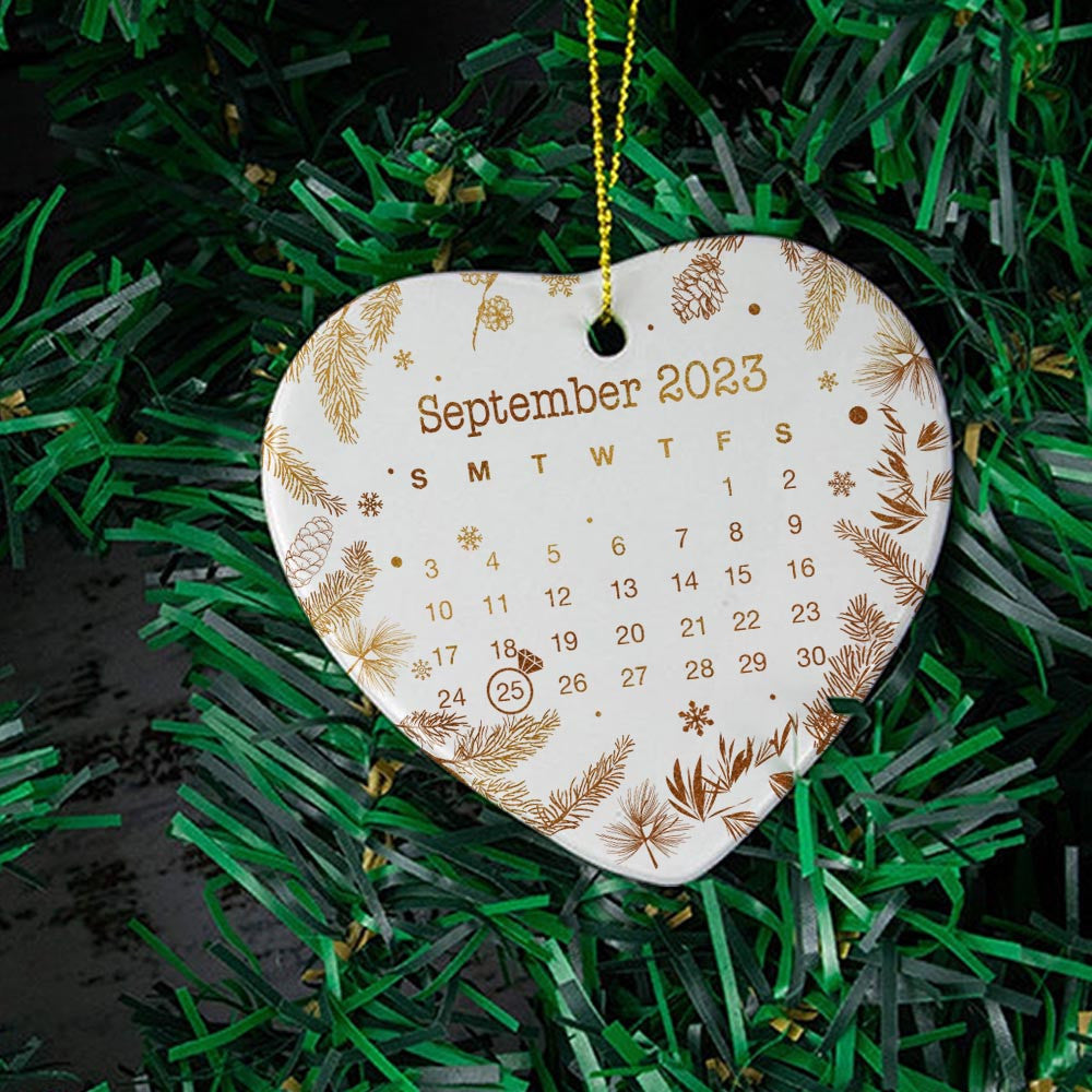 Engaged Christmas Ceramic Ornaments Custom Names, Date And Photo, Hanging Decorations