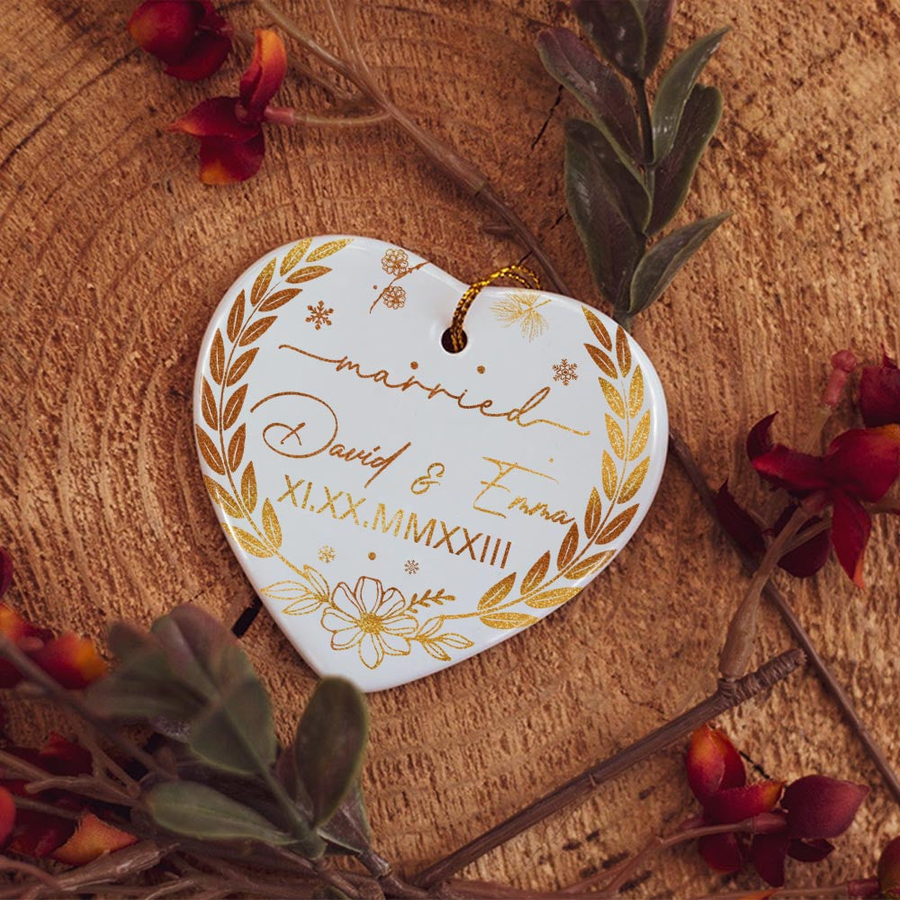 Engaged Christmas Ceramic Ornaments Custom Names, Date And Photo, Hanging Decorations