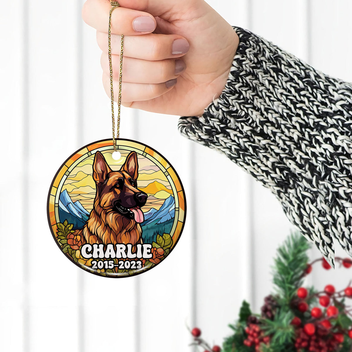 German Shepherd Ornaments For Christmas Tree Custom Dog Circle Ceramic Ornaments, Dog Christmas Ornaments, Christmas Ornaments For Dog Lover
