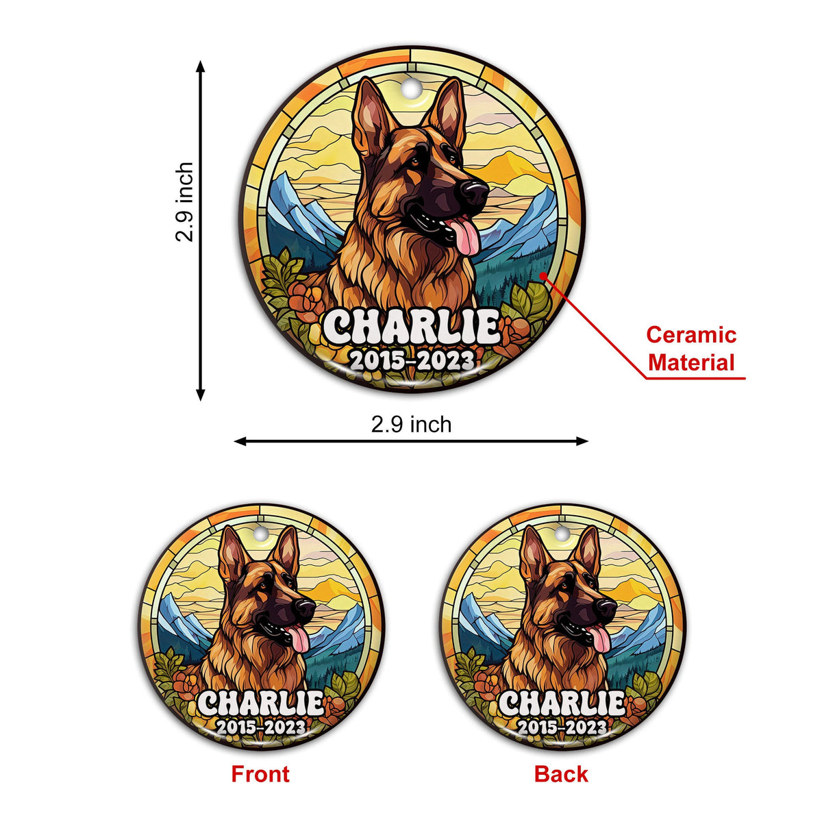 German Shepherd Ornaments For Christmas Tree Custom Dog Circle Ceramic Ornaments, Dog Christmas Ornaments, Christmas Ornaments For Dog Lover