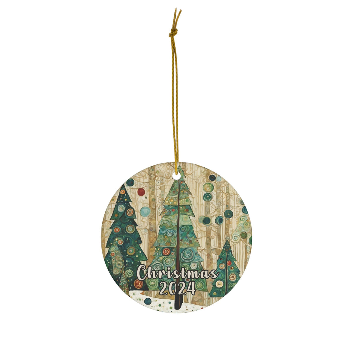 2024 Christmas Ornament, Dated Christmas Tree Baubles, Ceramic Ornament, Klimt-Inspired Family Gift Stocking Stuffers