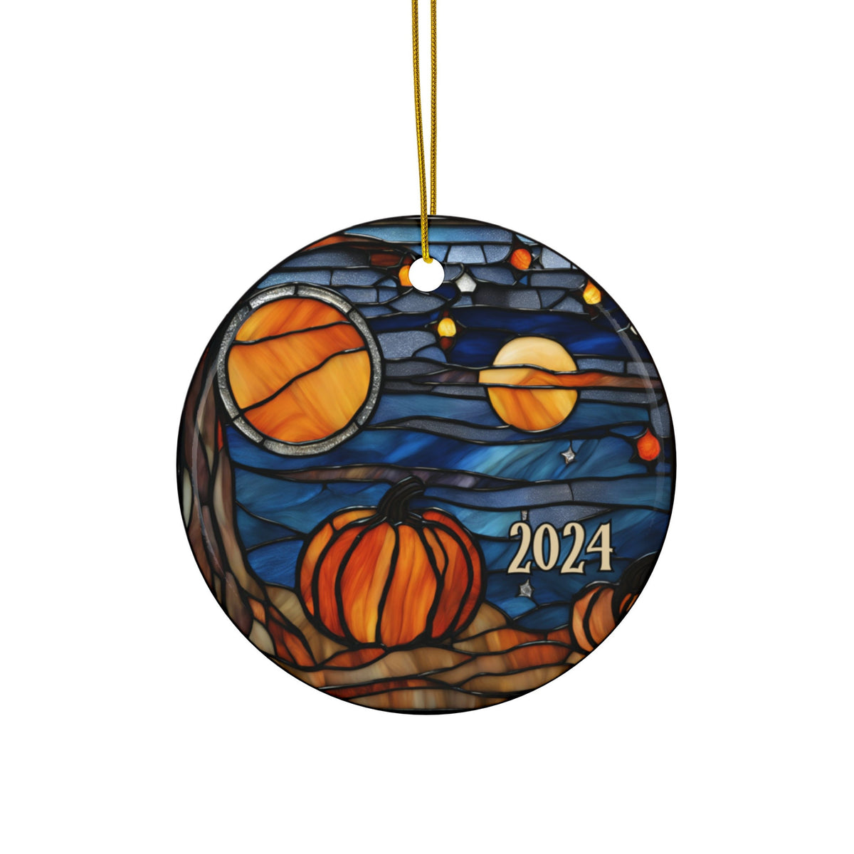 Halloween Ornament, Cute Spooky Pumpkins Night Sky Faux-Stained Glass Ornament, Fall Holiday Tree Ornaments, Keepsake Gifts