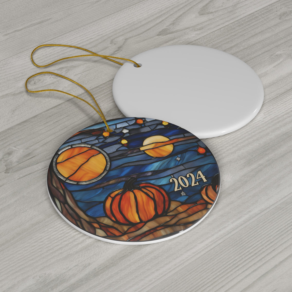 Halloween Ornament, Cute Spooky Pumpkins Night Sky Faux-Stained Glass Ornament, Fall Holiday Tree Ornaments, Keepsake Gifts