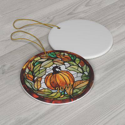 Thanksgiving Ornament, 2024 Tree Ornament, Holiday Ornament, Faux Stained Glass Vacation Keepsake Souvenir Gift, Ceramic Ornament