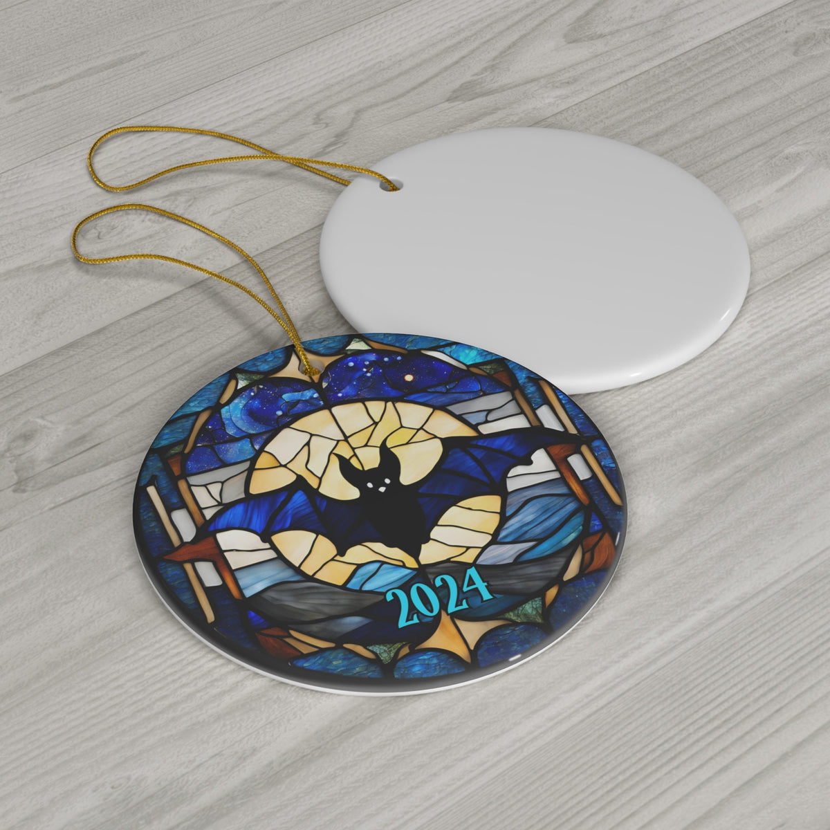 Halloween Ornament, Cute Spooky Blue Bat Faux-Stained Glass Ornament, Fall Holiday Tree Ornaments, Keepsake Gifts