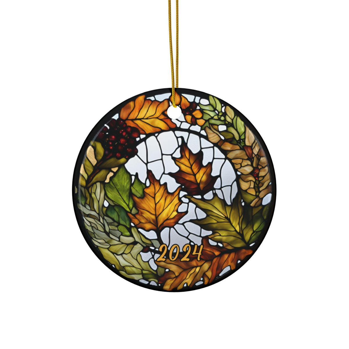 Thanksgiving Ornament, 2024 Tree Ornament, Holiday Ornament, Faux Stained Glass Vacation Keepsake Souvenir Gift, Ceramic Ornament