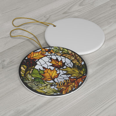Thanksgiving Ornament, 2024 Tree Ornament, Holiday Ornament, Faux Stained Glass Vacation Keepsake Souvenir Gift, Ceramic Ornament