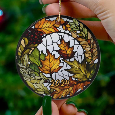 Thanksgiving Ornament, 2024 Tree Ornament, Holiday Ornament, Faux Stained Glass Vacation Keepsake Souvenir Gift, Ceramic Ornament