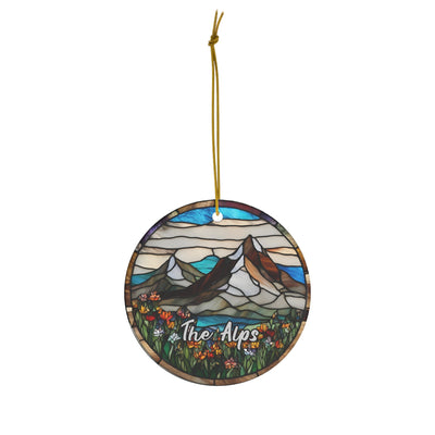 The Alps Ornament, Travel Gift, Faux Stained Glass Keepsake Souvenir Switzerland France Italy