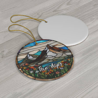 The Alps Ornament, Travel Gift, Faux Stained Glass Keepsake Souvenir Switzerland France Italy