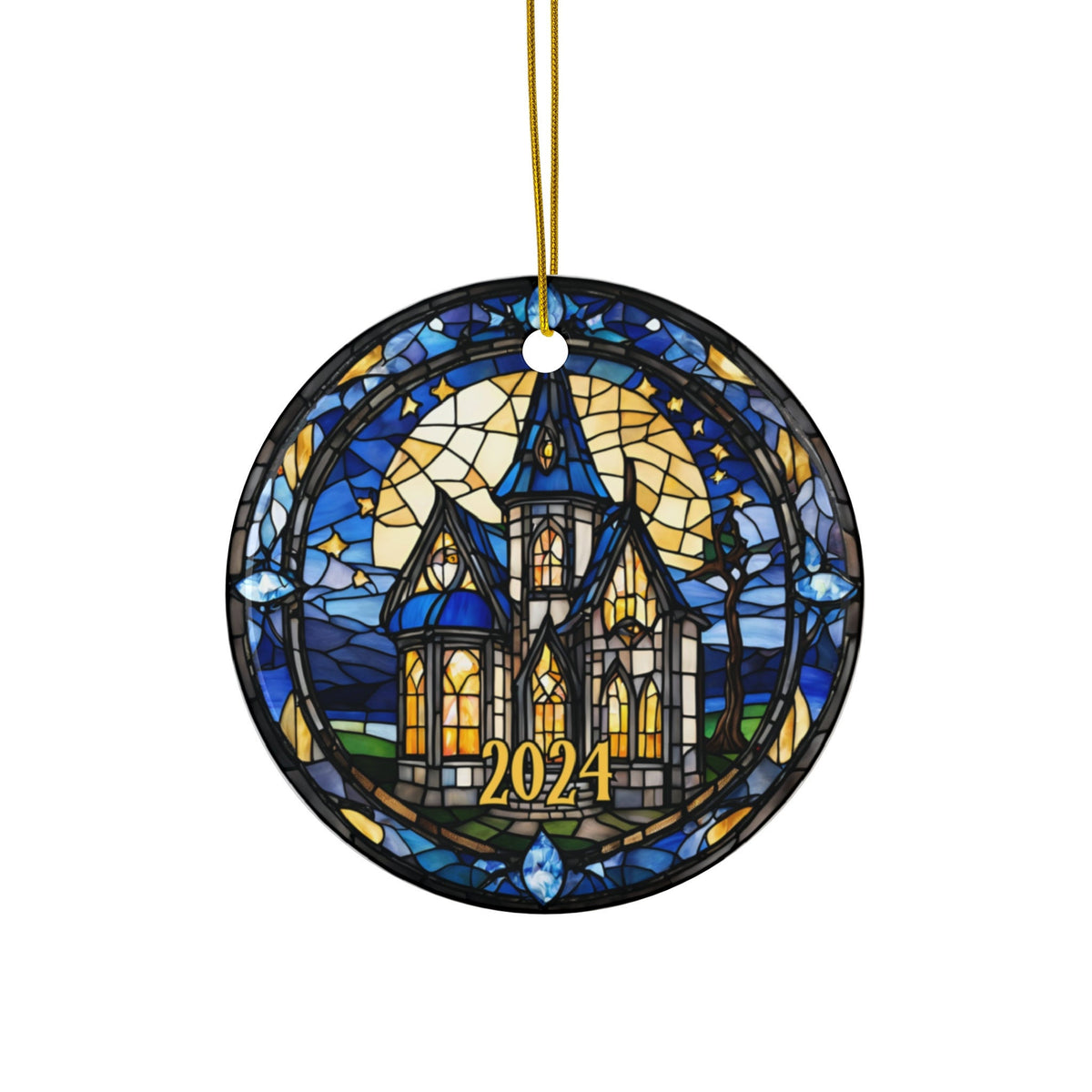 Halloween Ornament, Cute Spooky Haunted House Faux-Stained Glass Ornament, Fall Holiday Tree Ornaments, Keepsake Gifts