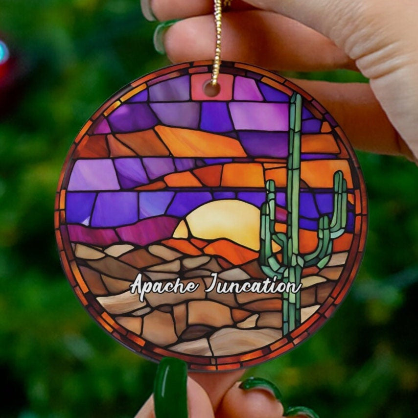Apache Junction Ornament, Christmas Tree Ornament, Holiday Ornament, Arizona Vacation Keepsake Souvenir Gift, Ceramic Ornament