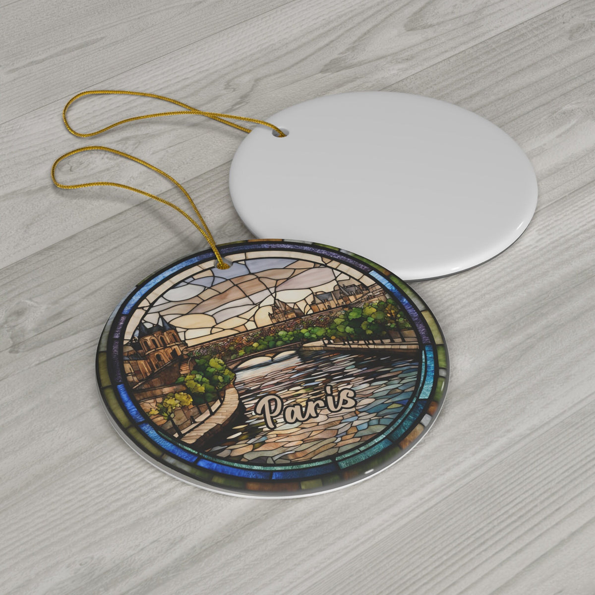 Paris Ornament, Travel Gift, Faux Stained Glass, France Seine River Keepsake Souvenir