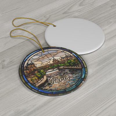Paris Ornament, Travel Gift, Faux Stained Glass, France Seine River Keepsake Souvenir