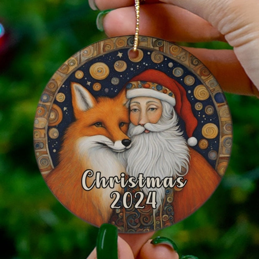 2024 Christmas Ornament, Dated Christmas Tree Santa, Ceramic Ornament, Rustic Family Gift Stocking Stuffers