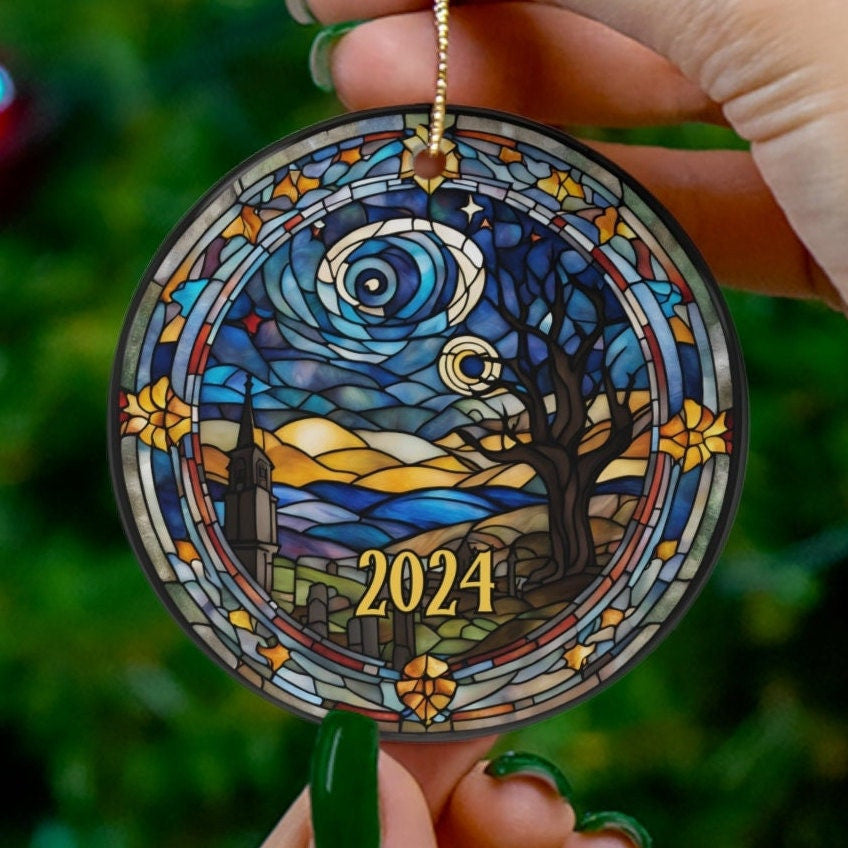 Halloween Ornament, Cute Spooky Haunted House Faux-Stained Glass Ornament, Fall Holiday Tree Ornaments, Keepsake Gifts