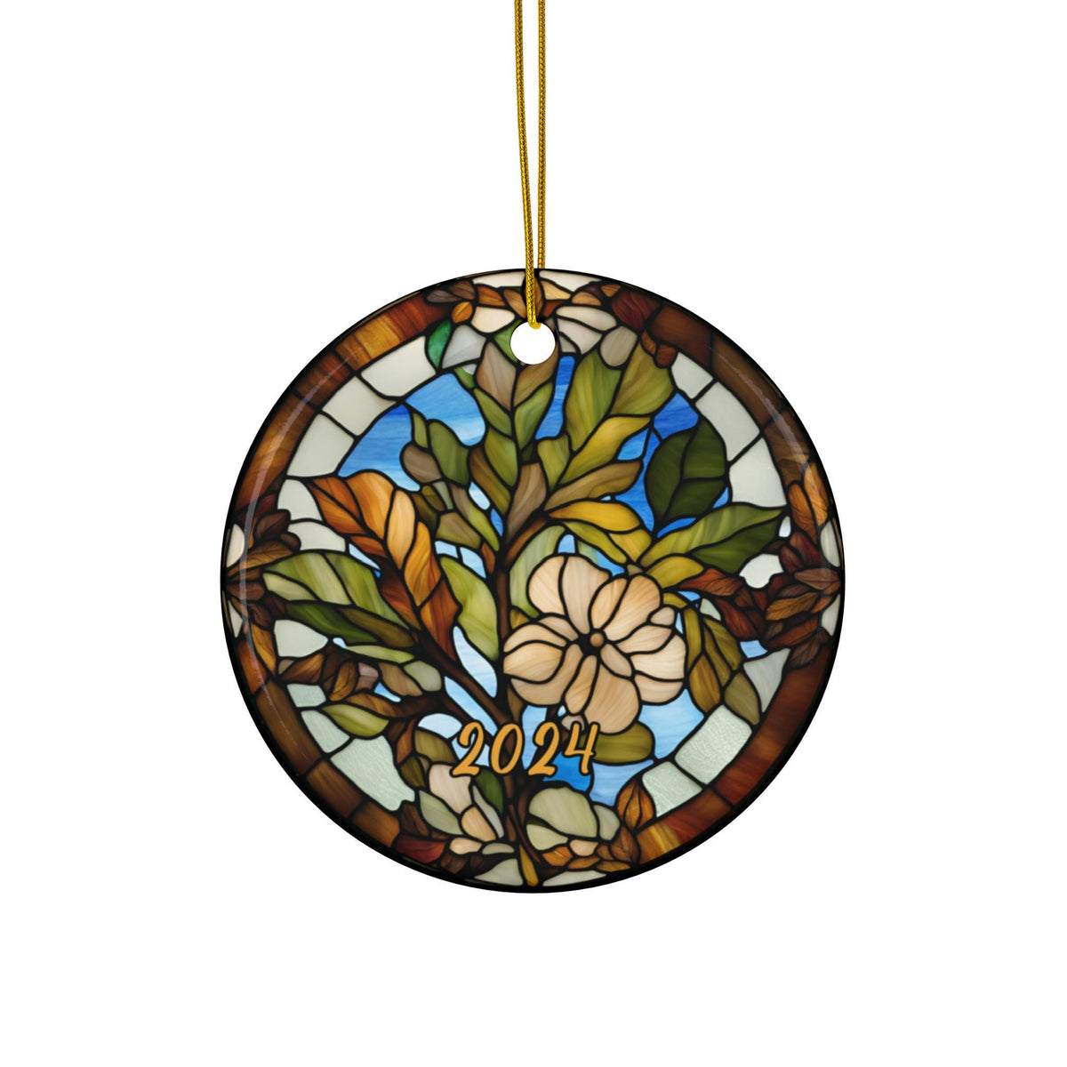 Thanksgiving Ornament, 2024 Tree Ornament, Holiday Ornament, Faux Stained Glass Vacation Keepsake Souvenir Gift, Ceramic Ornament