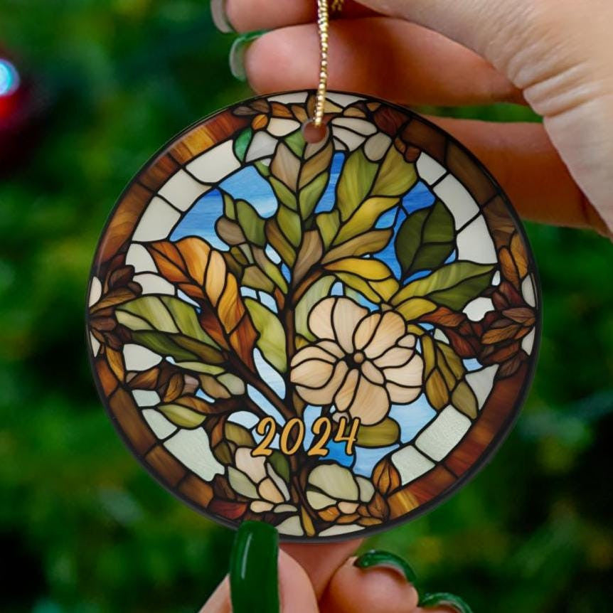 Thanksgiving Ornament, 2024 Tree Ornament, Holiday Ornament, Faux Stained Glass Vacation Keepsake Souvenir Gift, Ceramic Ornament